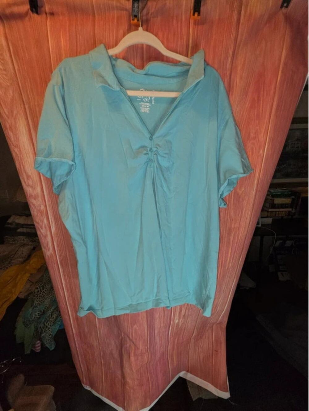 Fashion Bug Aqua Sky Blue Collared V-Neck Stretch Polo Top 30/32W Plus